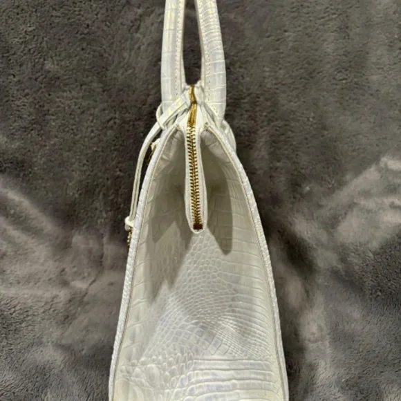 Brahmin Crocodile Caroline Leather Satchel Bag-White - Picture 2 of 7